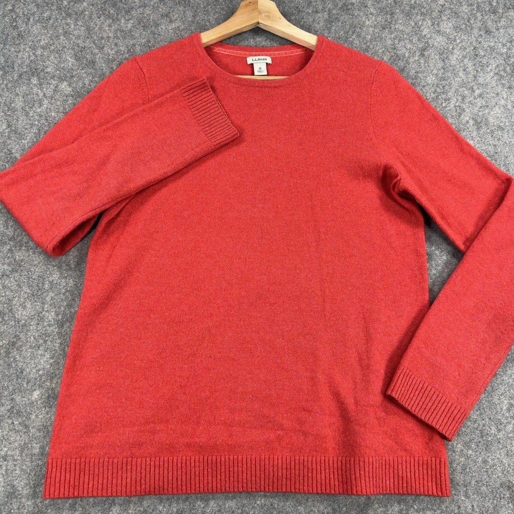 L.L.Bean Sweater Womens Medium Red 100% Cashmere Crewneck Pullover Knit - Picture 2 of 13